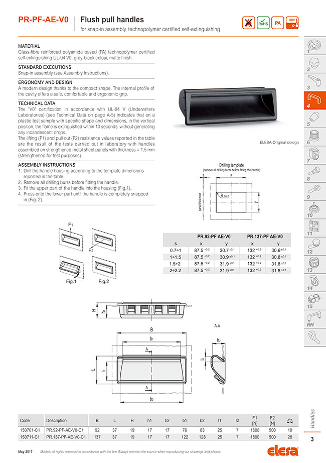 Pr Pf Ae V0 Flush Pull Handles For Snap In Assembly Technopolymer Certified Self Extinguishing By Elesa C1 Misumi Online Shop Select Configure Order