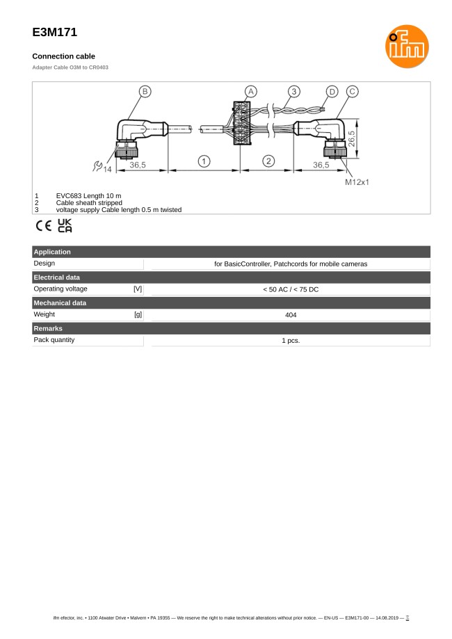 Ifm Programming Cable Cable de conexión from IFM ELECTRONIC | MISUMI