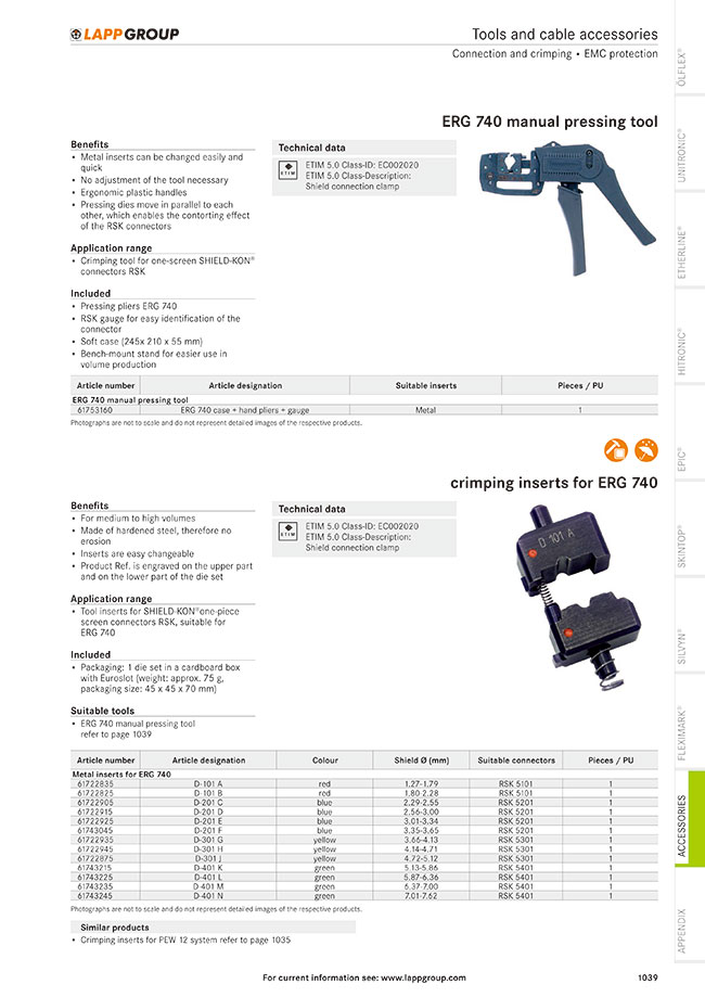 Crimping Inserts For Erg 740 By Lapp Misumi Online Shop Select Configure Order