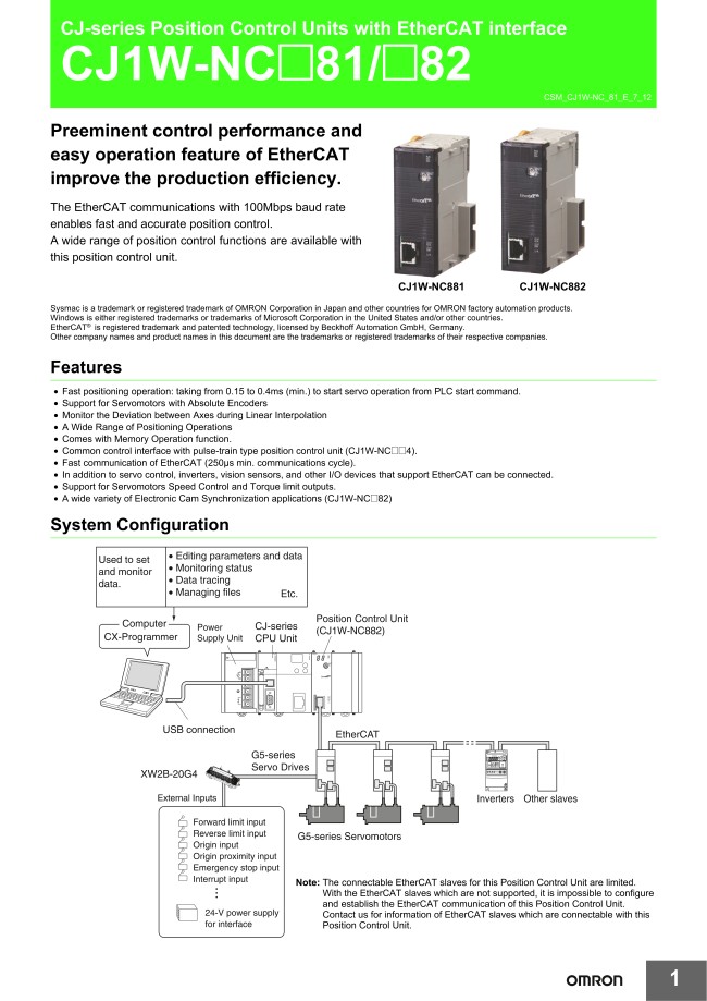 Unit Position Control Unidad de control de posición compatible con EtherCAT CJ1W-NC 81 / NC ...