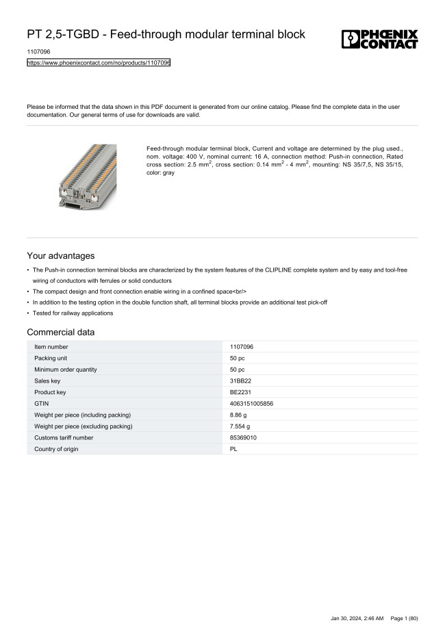 Bloque de terminales pasamuros modular, PT from PHOENIX CONTACT | MISUMI