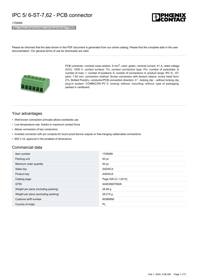 Conector de placa de circuito impreso, conector PCB, IPC from PHOENIX ...