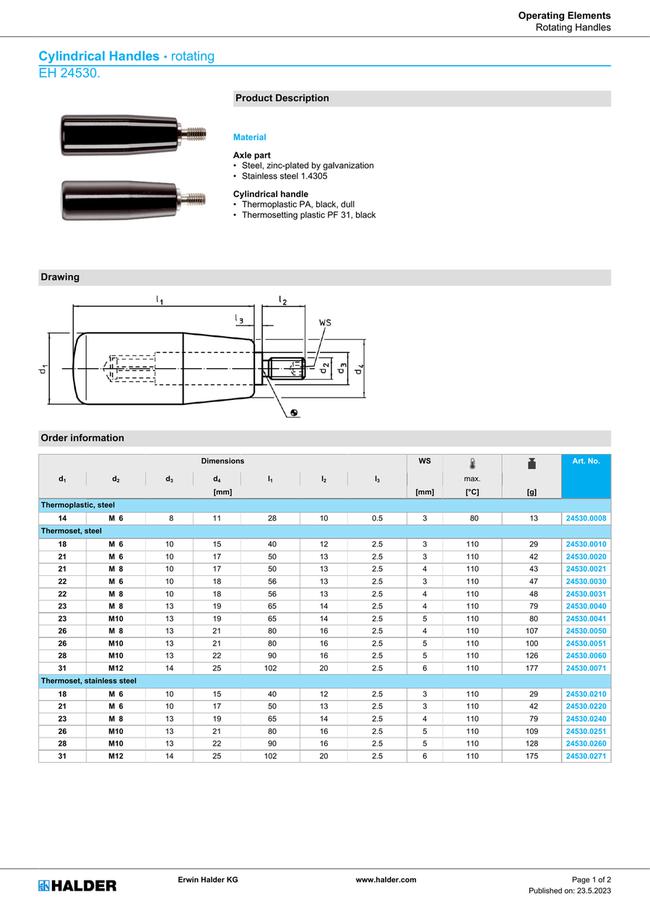 Round Handle Rotation Torque Rotating Handle Cylindrical Shape from HALDER | MISUMI