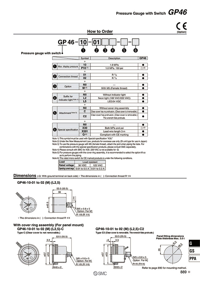 02L5-Q calibrador de presión con interruptor de nuevo. H ● SMC GP46-10 